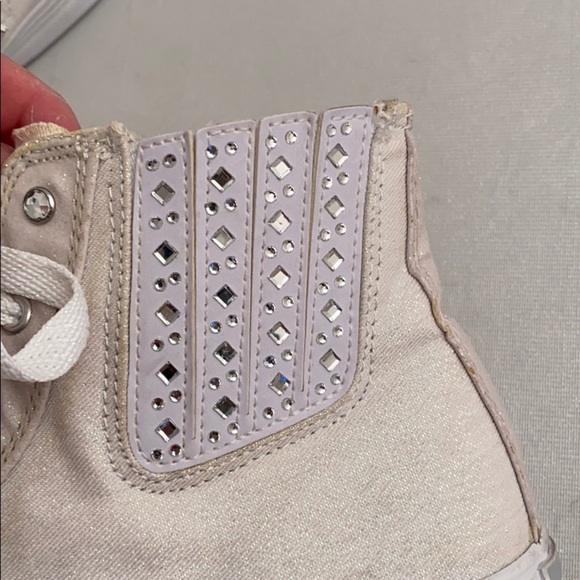Skechers white canvas iridescent rhinestone high top sneakers 10 - Picture 8 of 11